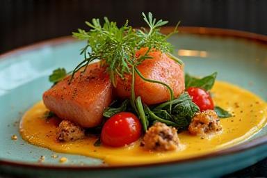 Artistically presented main course at Pearl Creek Kitchen