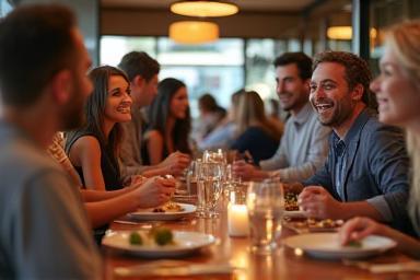 Group of happy customers enjoying their meal at Pearl Creek Kitchen